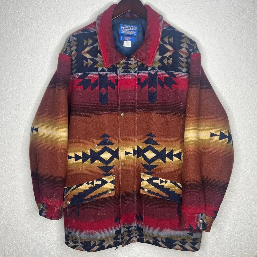 Vintage HIgh Grade Western WearB multicolored Pendleton Aztec wool Jacket Size L - Picture 1 of 12